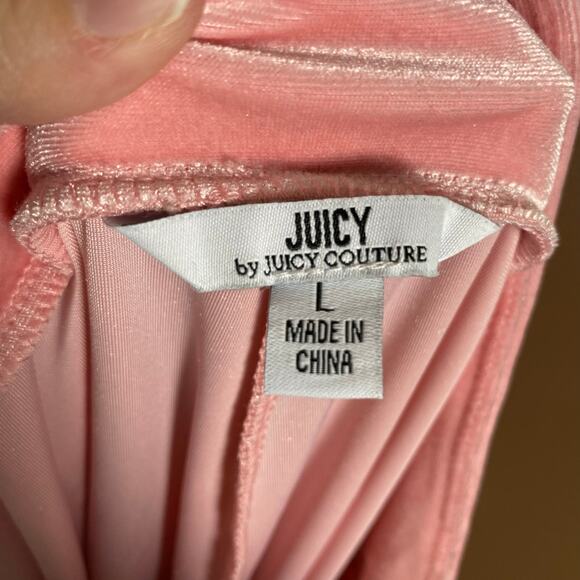 Juicy by Juicy Couture Sz L Pink Velour Flare Track Pants Pull On Stretch Crown - Picture 7 of 9